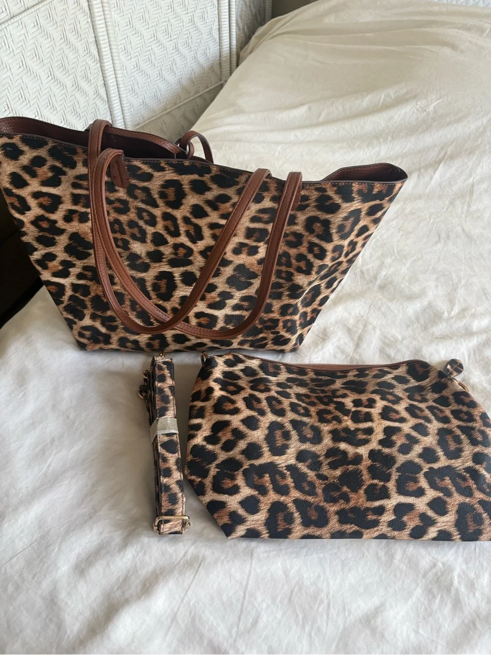 Leopard Print Tote and new Pouch Set - includes long strap
